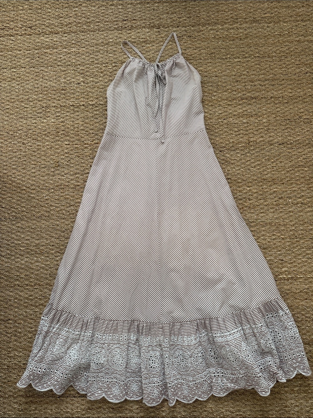 Cartolină Nantucket pinstripe dress with eyelet bottom
